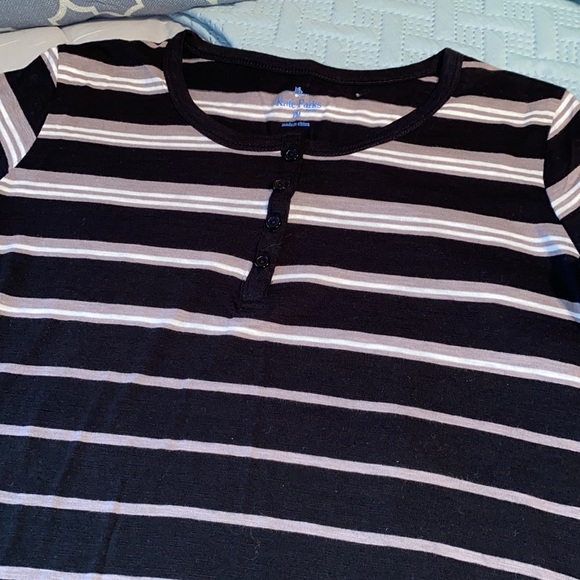 Kate Parks Petite long sleeve casual tee gathered sleeves stripes black PM NWT - Picture 7 of 12
